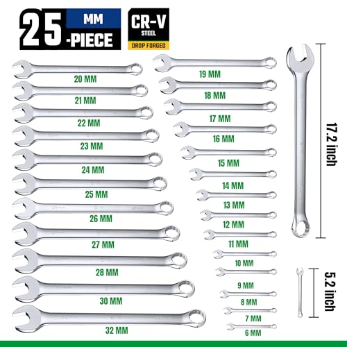 SK Combination Wrench Set, SAE 1/4" to 1-1/4", Metric 6 to 32mm, 42-Piece, SuperKrome Finish, Premium CR-V Construction, with Rolling Pouch - Image 4