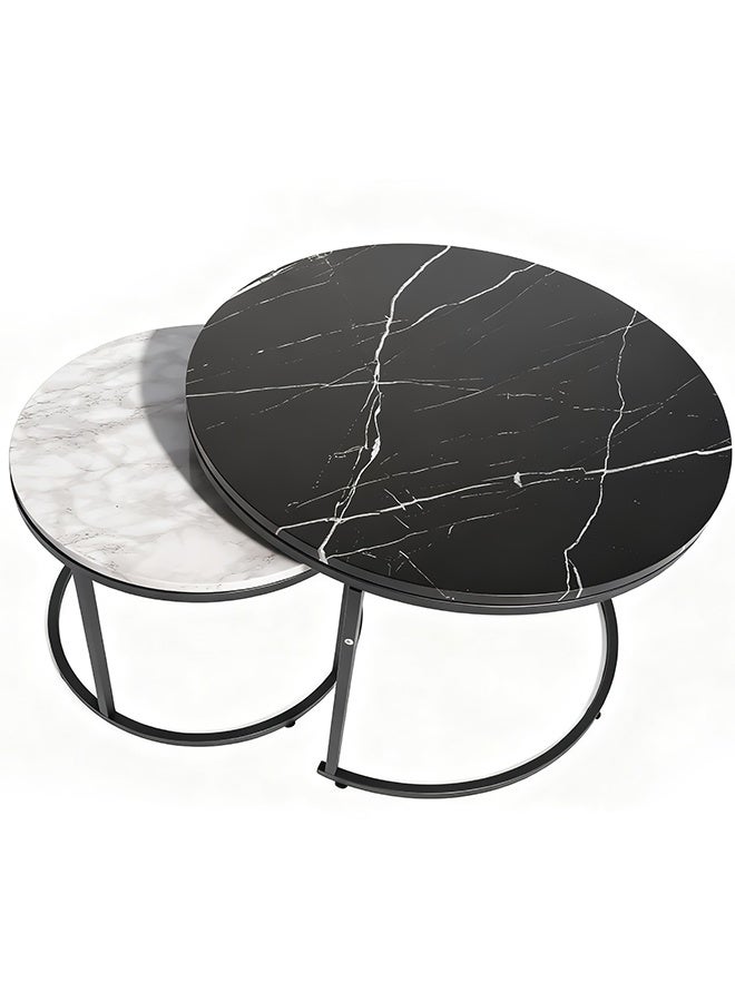 Migue home Set of 2 Nesting Round Coffee Table for Living Room, Side Table, Easy Assembly, Black and White - Image 2