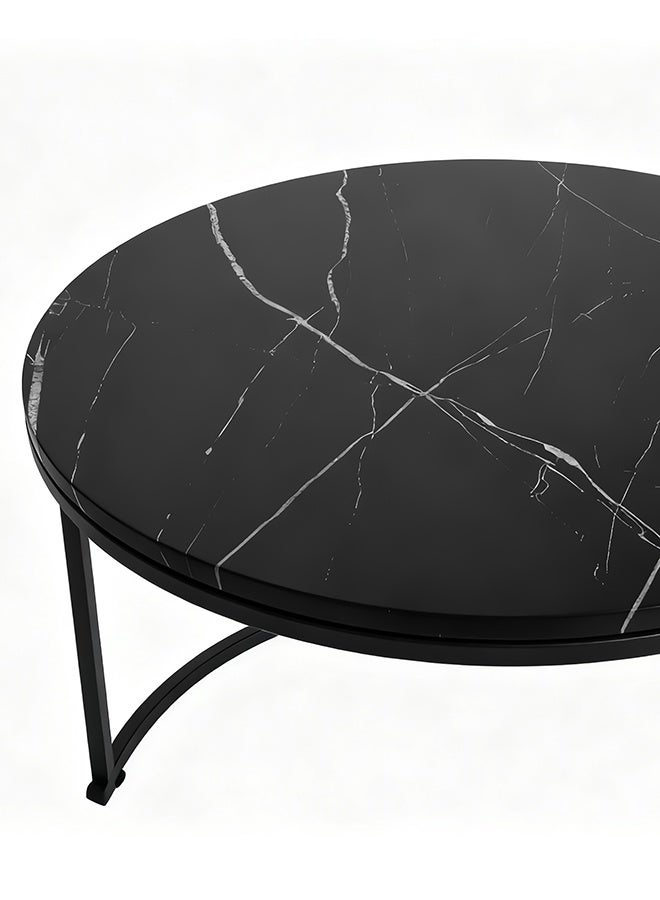 Migue home Set of 2 Nesting Round Coffee Table for Living Room, Side Table, Easy Assembly, Black and White - Image 5