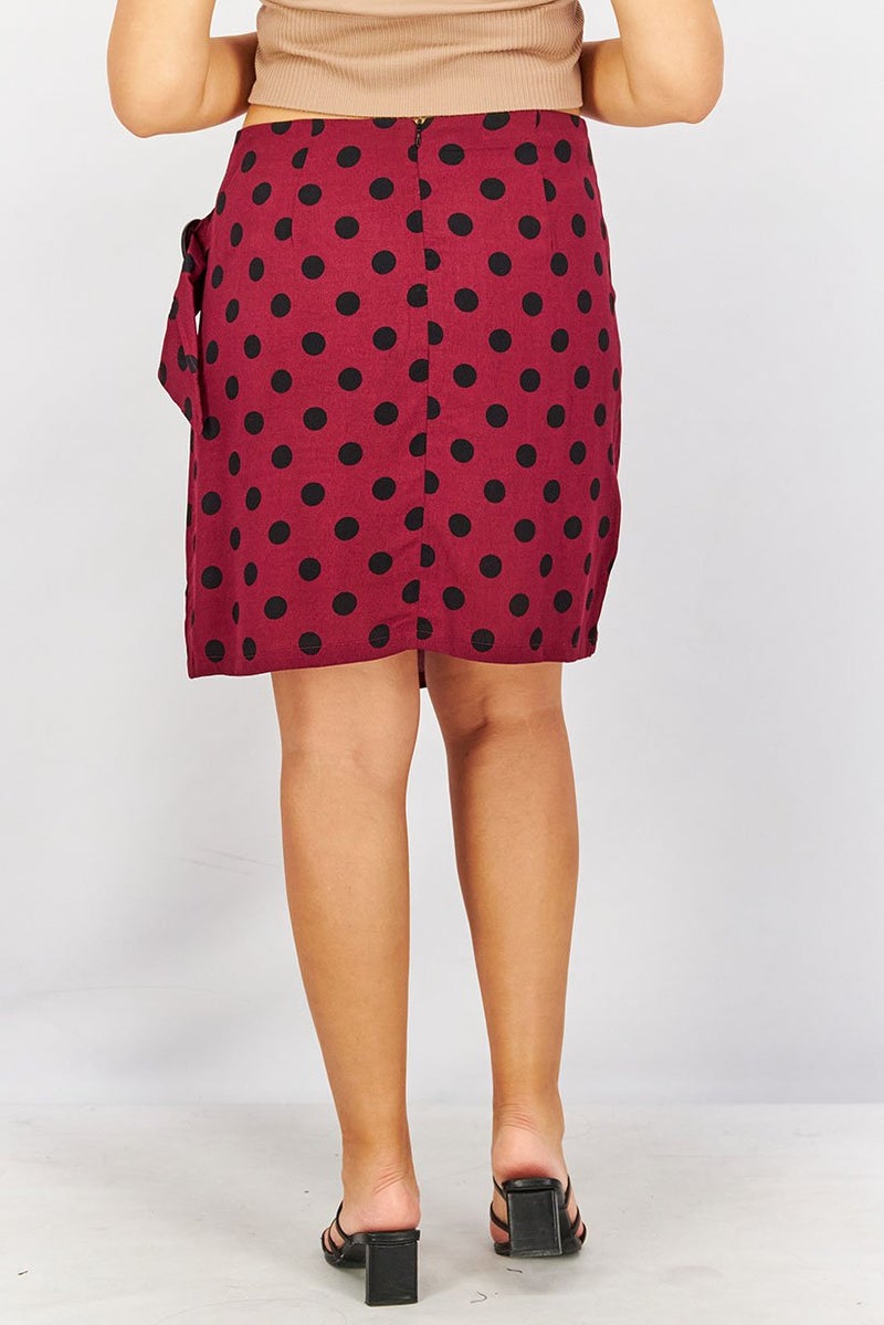 MANGO Women Polka Dot Mini Skirt, Maroon and Black - Image 4