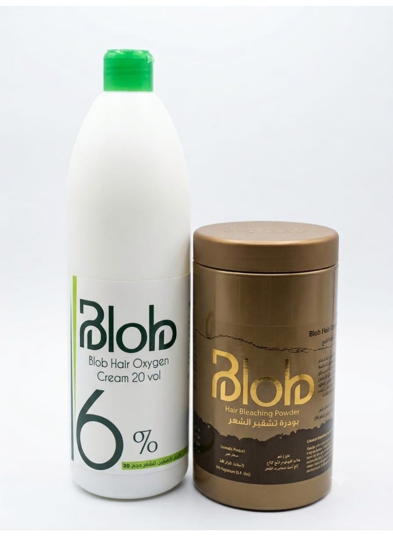 Blob Hair Oxygen Cream 6% 1000 ml + Blob Bleaching Powder 450 Gm (Packaging may vary) - Image 1