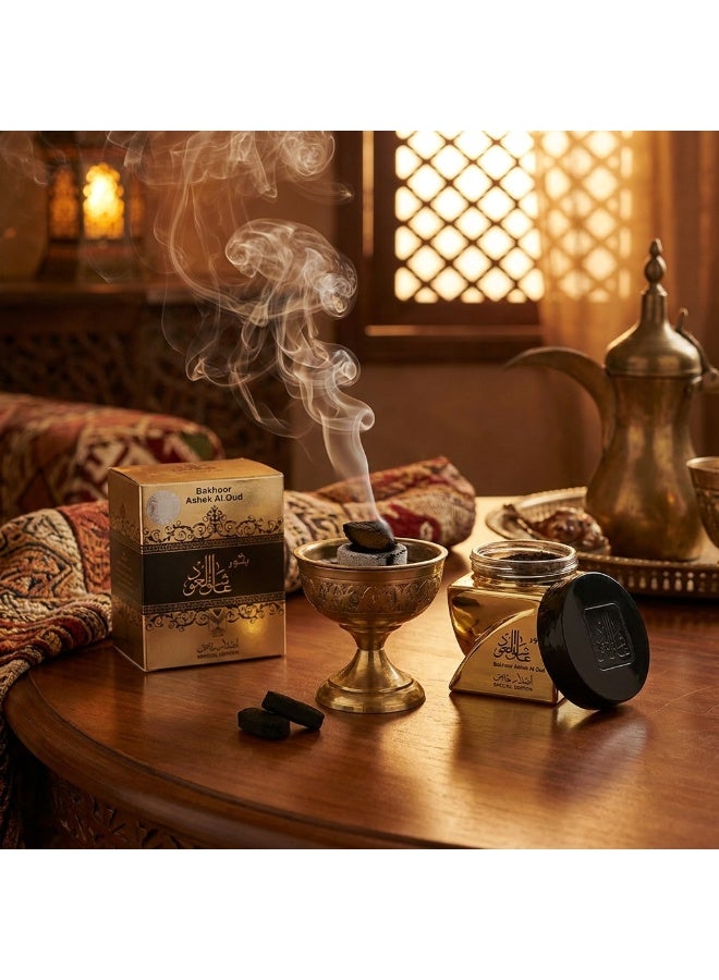 AL MAS ASHIQ AL OUD GOLD Special Edition Bakhoor 30g Premium Arabian Oud Chips Luxury Incense Rose Saffron Sandalwood Patchouli Dehn Al Oudh Amber Long Lasting Home Fragrance Gift - Image 3
