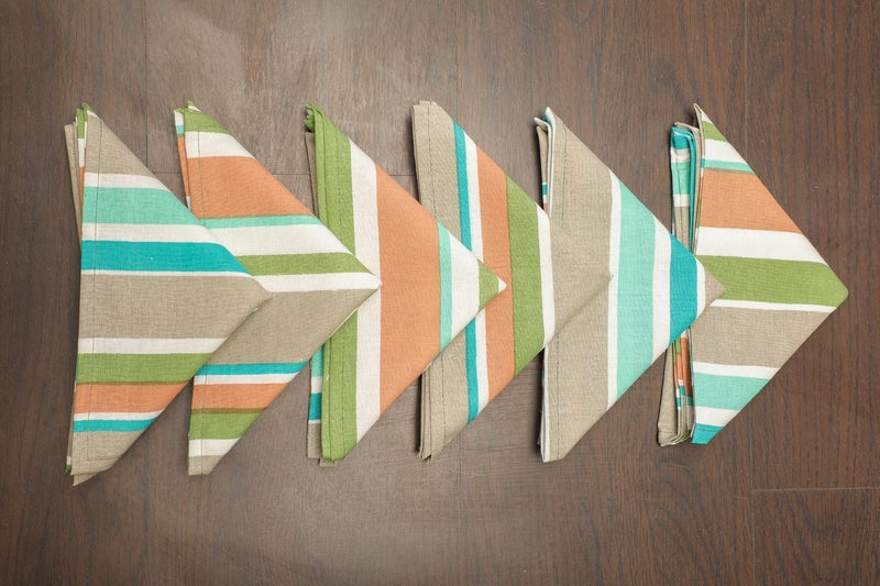 Dekor World Stripe Plain Printed Green Napkin Set (Pack of 12)-Dinning and Table Range - Image 2