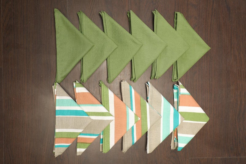 Dekor World Stripe Plain Printed Green Napkin Set (Pack of 12)-Dinning and Table Range - Image 1