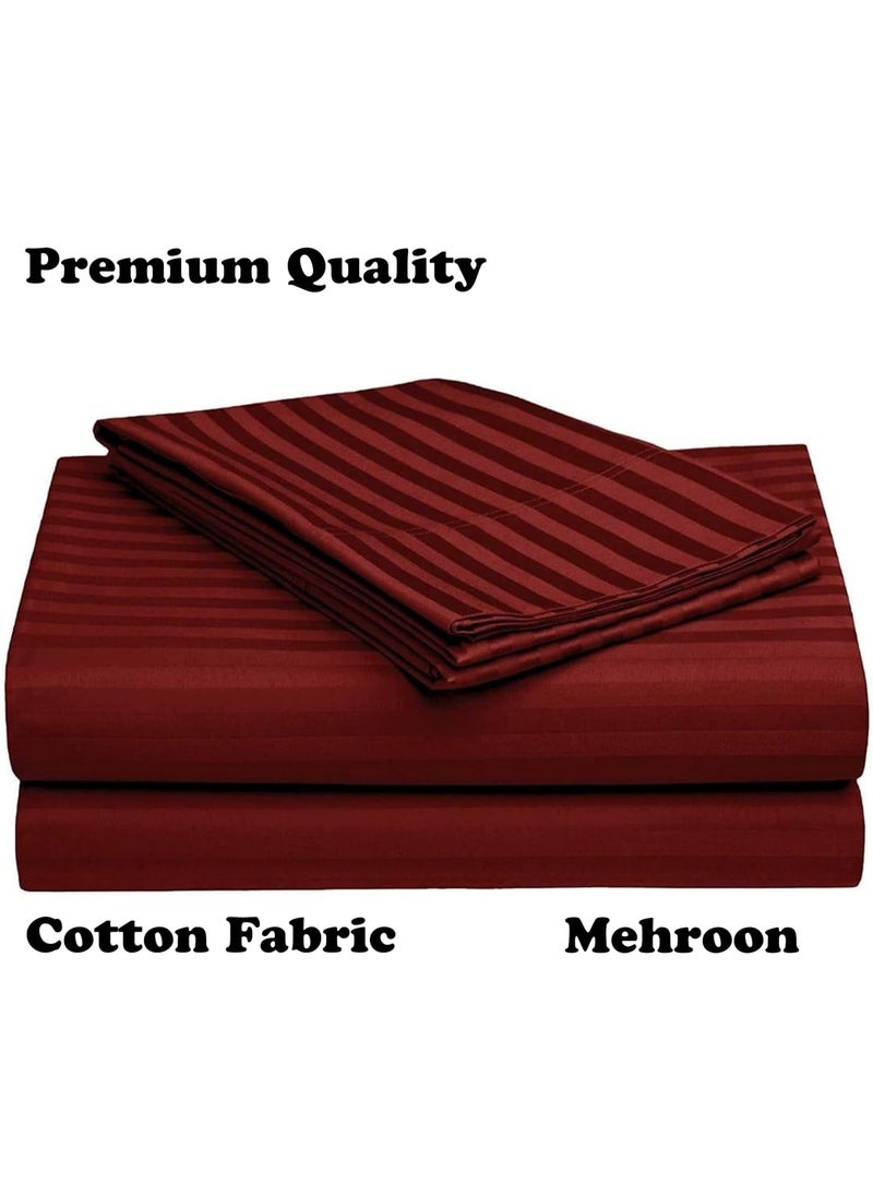 MUKESH HANDICRAFTS MUKESH HANDICRAFTS Cotton Striped 300 Tc Single BedsheetFlat Sheet with 1 Pillow Covers 60x90 inch Mehroon  - Image 3