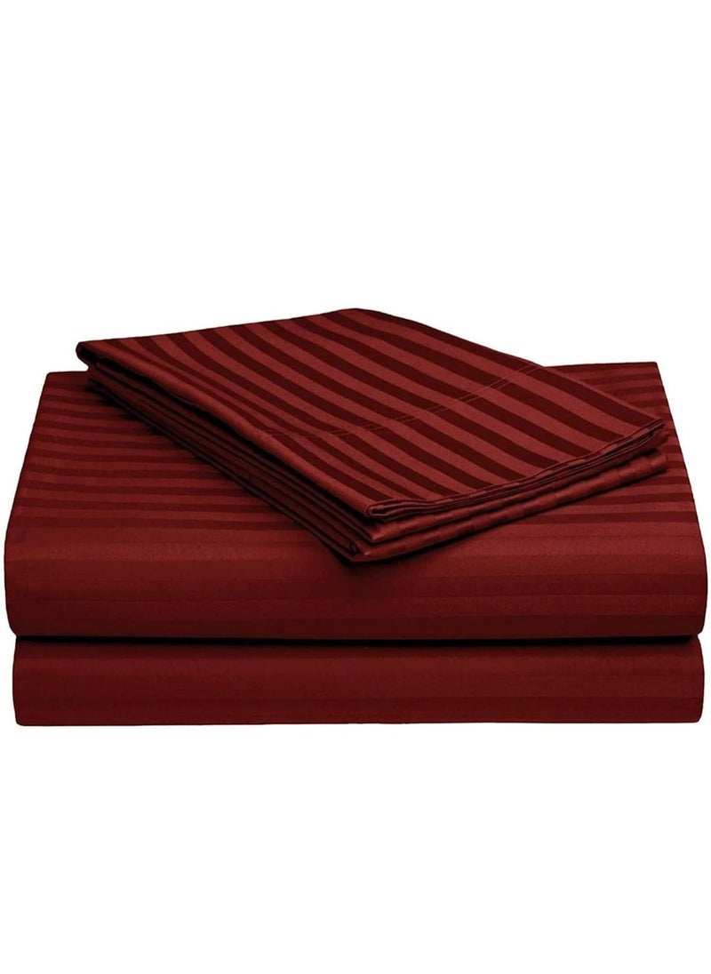 MUKESH HANDICRAFTS MUKESH HANDICRAFTS Cotton Striped 300 Tc Single BedsheetFlat Sheet with 1 Pillow Covers 60x90 inch Mehroon  - Image 2