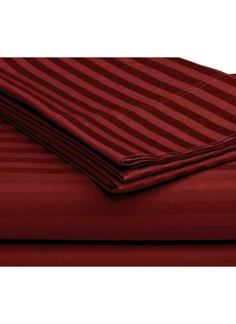 MUKESH HANDICRAFTS MUKESH HANDICRAFTS Cotton Striped 300 Tc Single BedsheetFlat Sheet with 1 Pillow Covers 60x90 inch Mehroon  - Image 4