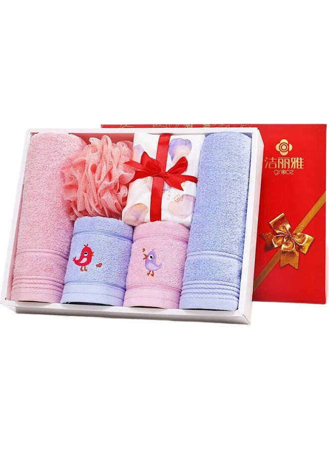 Grace Jieliya Towel Gift Set, 6-Piece Long-Staple Cotton Absorbent Towels With Shower Flowers, Company Benefits, Excluding Handbag - Image 1