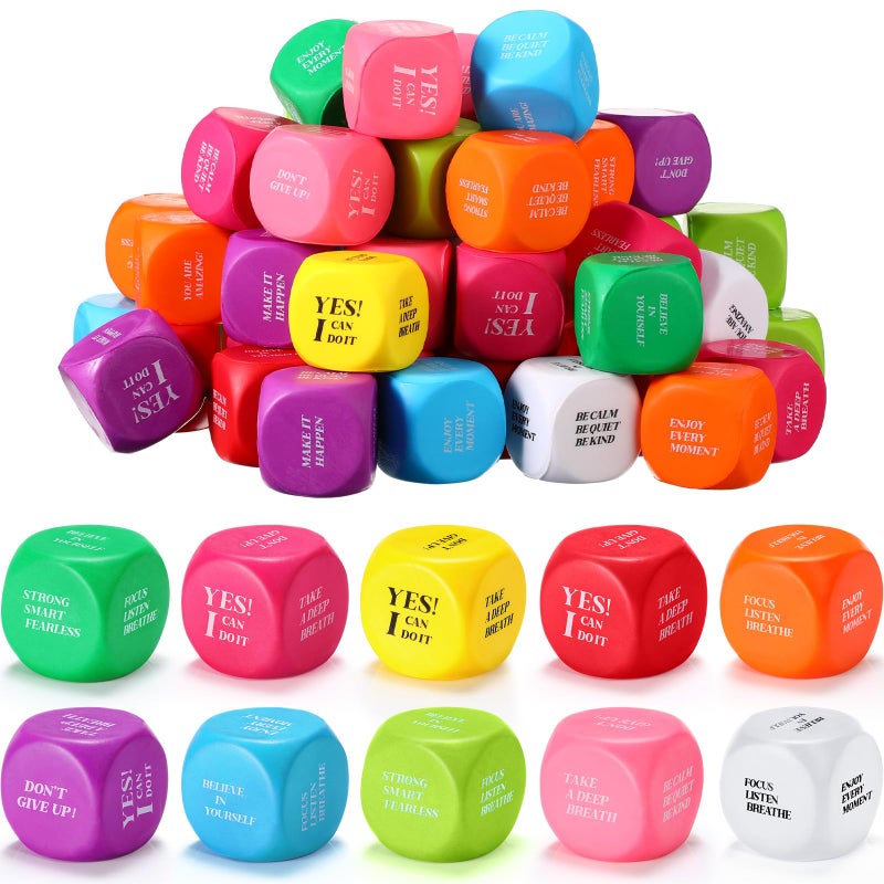 Jerify 100 Pcs Motivational Stress Ball Bulk Quote Inspirational Foam Cubes Balls Stress Relief Employee Appreciation Gift for Coworkers Kids Adult Motivating Encouraging Cute Colors - Image 3