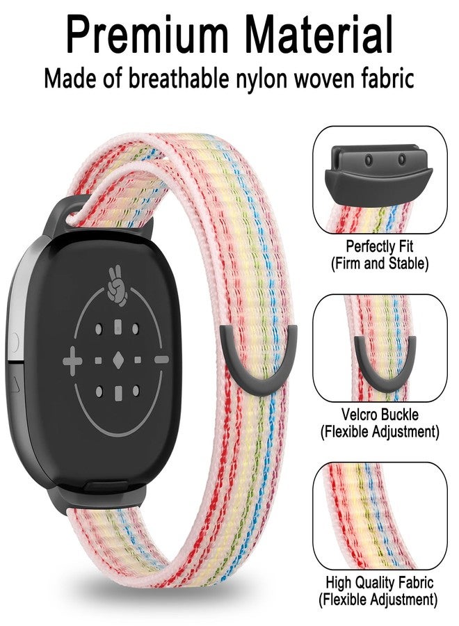 أساور نايلون متوافقة مع Fitbit Ace LTE، أساور رياضية بديلة ناعمة ومتينة وجيدة التهوية لسوار Fitbit Ace LTE للبنات والأولاد (أسود + وردي رملي + قوس قزح) - Image 2