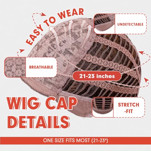 Allbell Long Straight Wigs for Women Ombre Brown Blonde Hair Wig with Bangs Highlights Hair Heat Resistant Synthetic Wig - Image 5