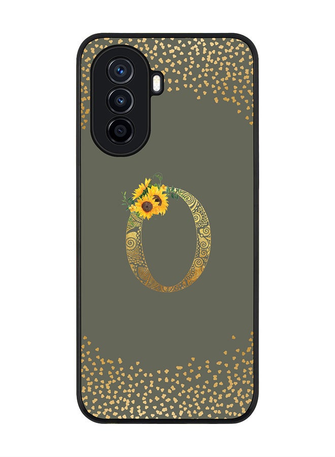 Stylizedd Rugged Black Edge case for Huawei nova Y71,Slim fit Flexible Cover - Custom Monogram Initial Letter Floral Mandala Pattern Alphabet - O (Olive Green) - Image 1