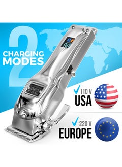 OVLUX OVLUX Professional Cordless Hair Clippers for Men, Rechargeable Full Metal Beard Trimmer, Barbers Trimmer, Ideal Gift for Men, Dad - Silver.  - Image 5