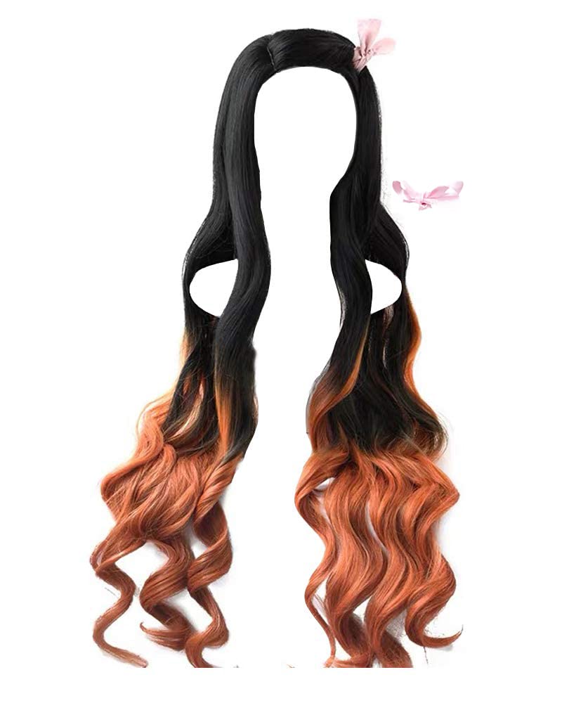 PWEINCY PWEINCY MORE4EVER Women's Cosplay Wig 37 inch Long Curly Black Orange Ombre Gradient Hair Accessory (Black Orange Gradient)