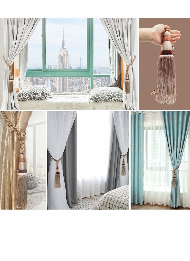 1 Pair of Tassel Curtain Ties, Home Decor Hand Braided Strings, Accessories Buckles for All Curtains (Khaki)