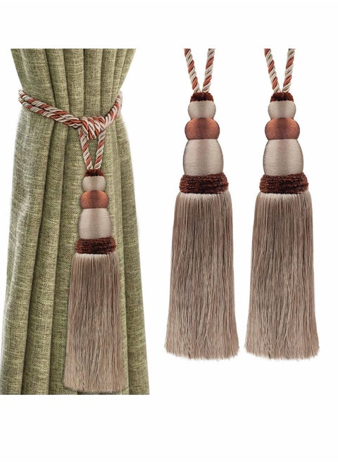 1 Pair of Tassel Curtain Ties, Home Decor Hand Braided Strings, Accessories Buckles for All Curtains (Khaki)