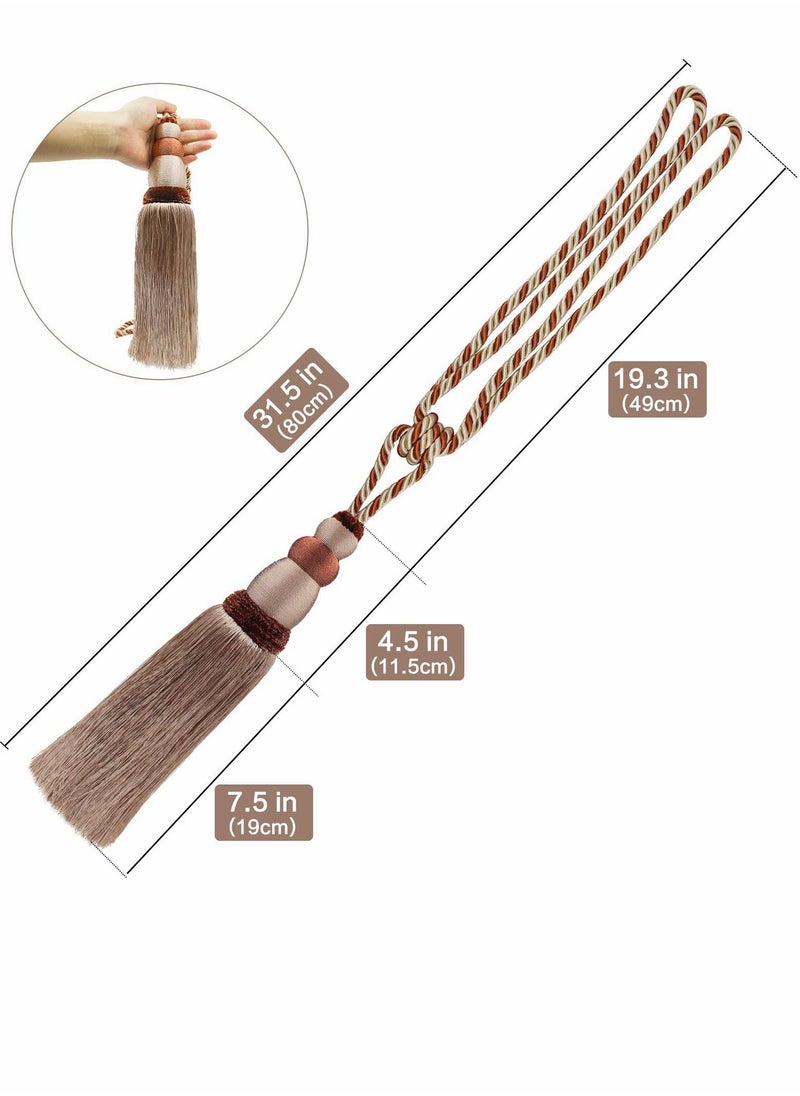 1 Pair of Tassel Curtain Ties, Home Decor Hand Braided Strings, Accessories Buckles for All Curtains (Khaki)