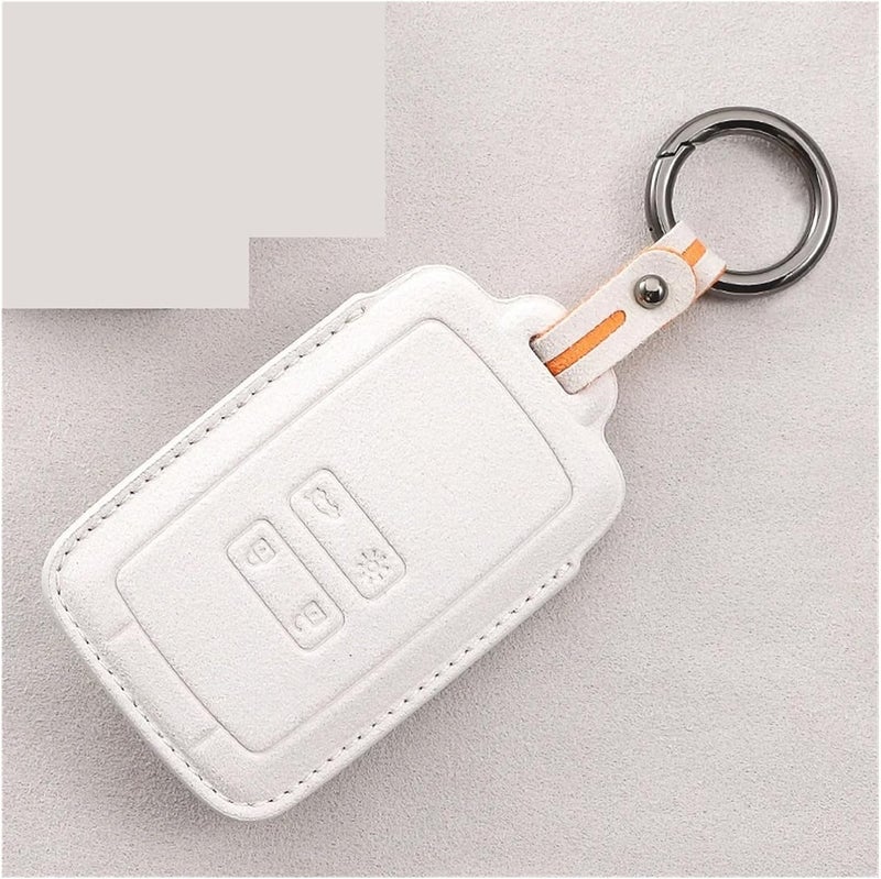 Leather Key Fob Cover for Koleos, Kadjar, Clio, Megane, Talisman, Espace, Zoe, Scenic, Dacia Sandero - Stylish Protection(White Set 2) - Image 1