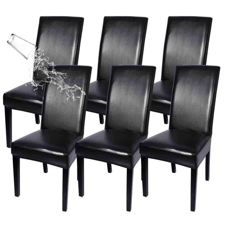 SearchI Waterproof PU Leather Dining Chair Covers Set of 6 Stretch Oilproof Parsons Chair Slipcovers Removable Washable Kitchen Chair Protector for Dining Room Black