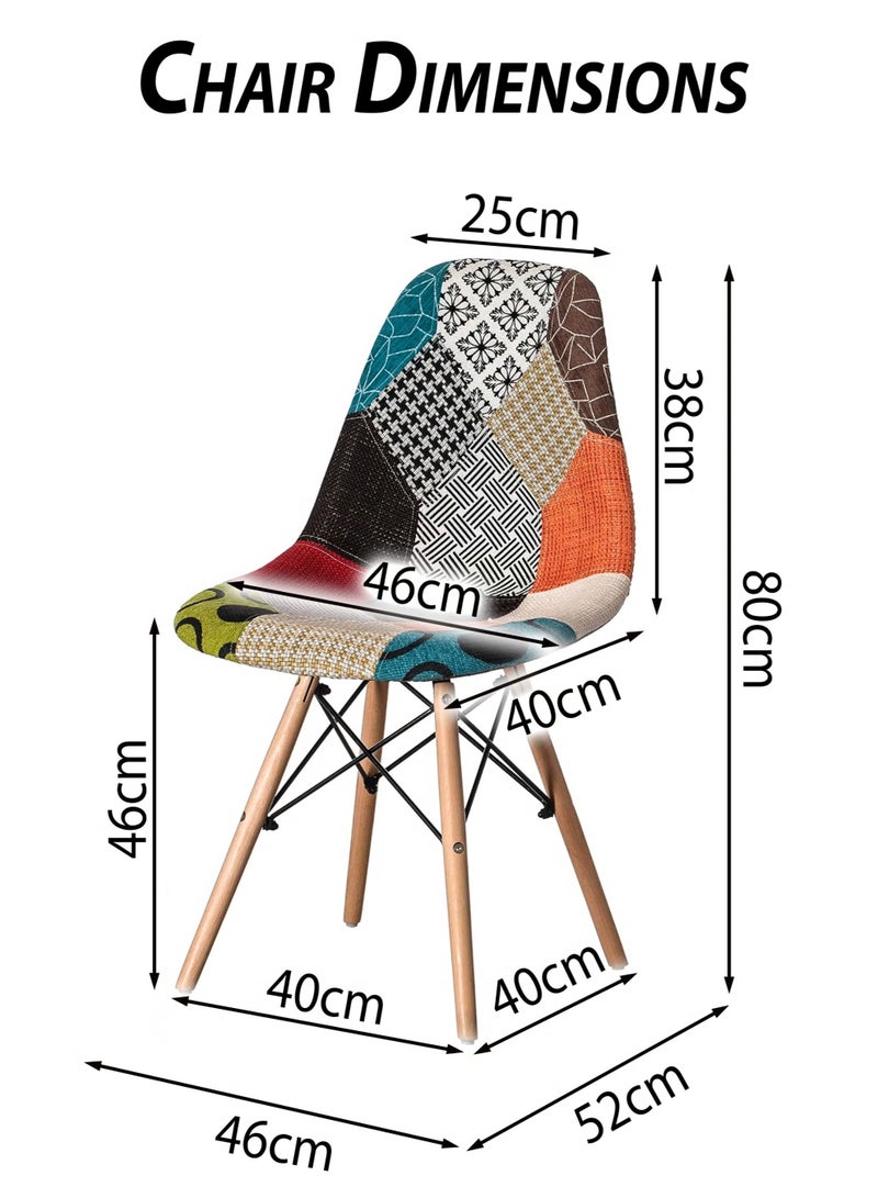 Toshionics Patchwork Upholstered Accent Chairs with Wooden Legs And Metal Support Mid-Century Modern Multicolor Dining Chairs Linen Fabric for Home, Kitchen, Living Room, Entryway, Study Room, Lounge, Café, Hotel, Restaurant, Balcony, Office Ergonomic Polypropylene Shell, 120kg Load Capacity - Image 2