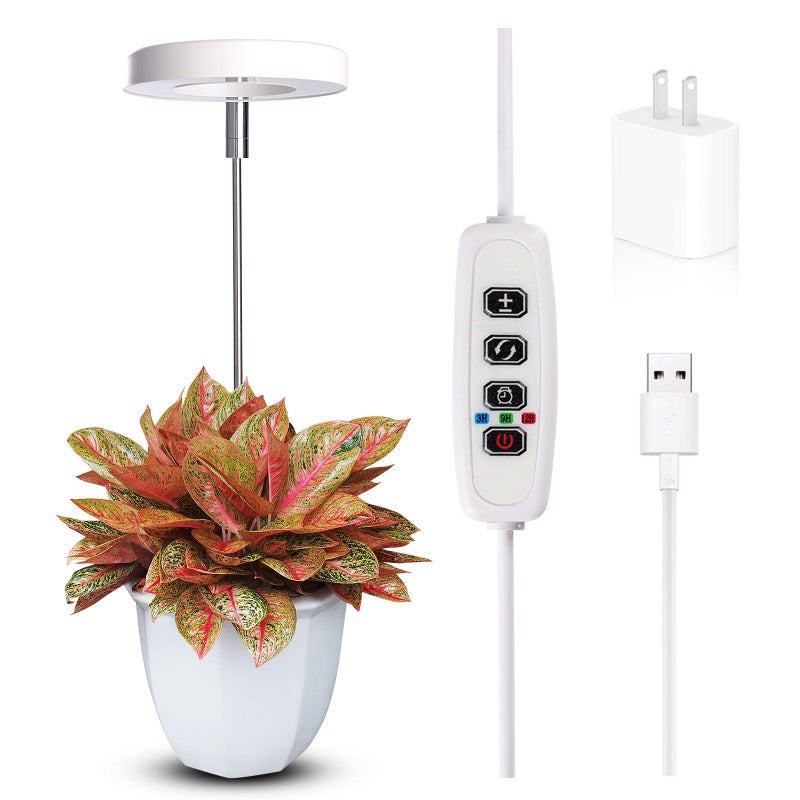 Qicodu Grow Lights for Indoor Plants Small Potted - Full Spectrum, Auto 3/9/12H Timer, 10-Level Dimming & Adjustable Height - Compact Grow Light for Succulents, Herbs, Foliage in Home/Office (White,1PACK) - Image 1