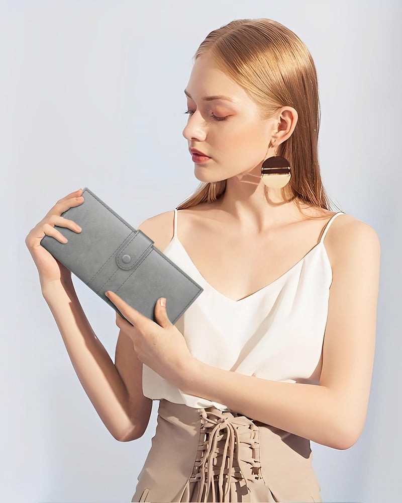 FEDUS Leather Premium Long Currency Holder,Passport Holder for Unisex, Wallet with Card Holder,Id Card,Ticket,Currency,Boarding Pass Slots RFID Protected Travel Accessories Organiser,Grey - Image 4