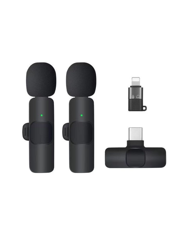 2PCS Wireless Microphone for iPhone & Android (Type-C & Lightning), 2-Pack Plug-Play Lapel Mic for TikTok, YouTube, Interview, Noise Reduction & Rechargeable