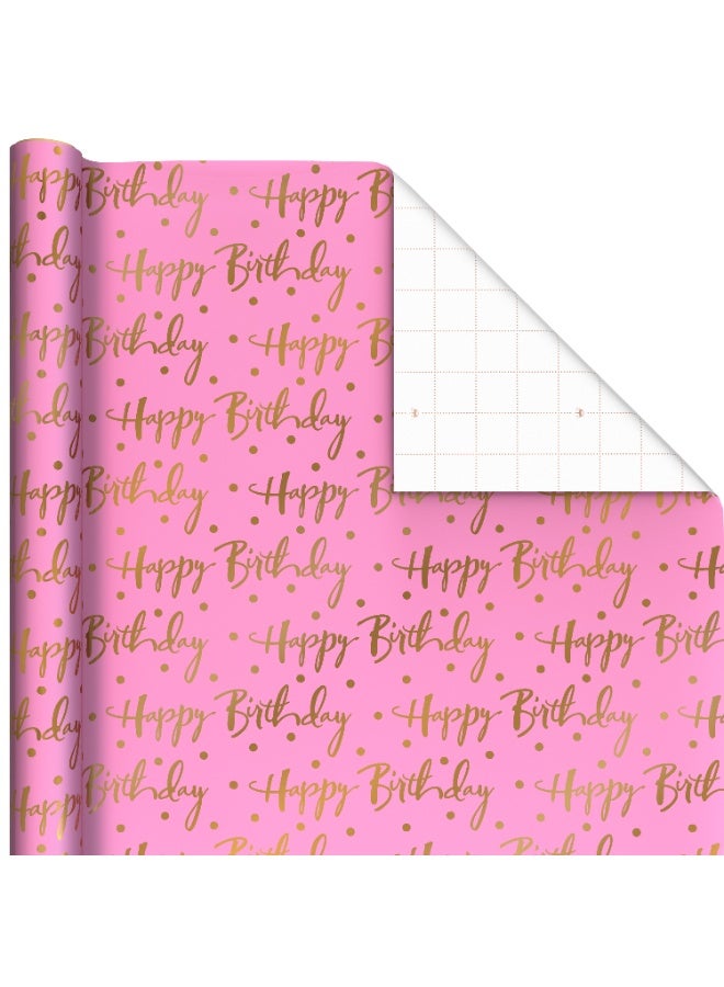 Hallmark Roll Wrap 2M Happy Birthday Gold and Pink - Image 1