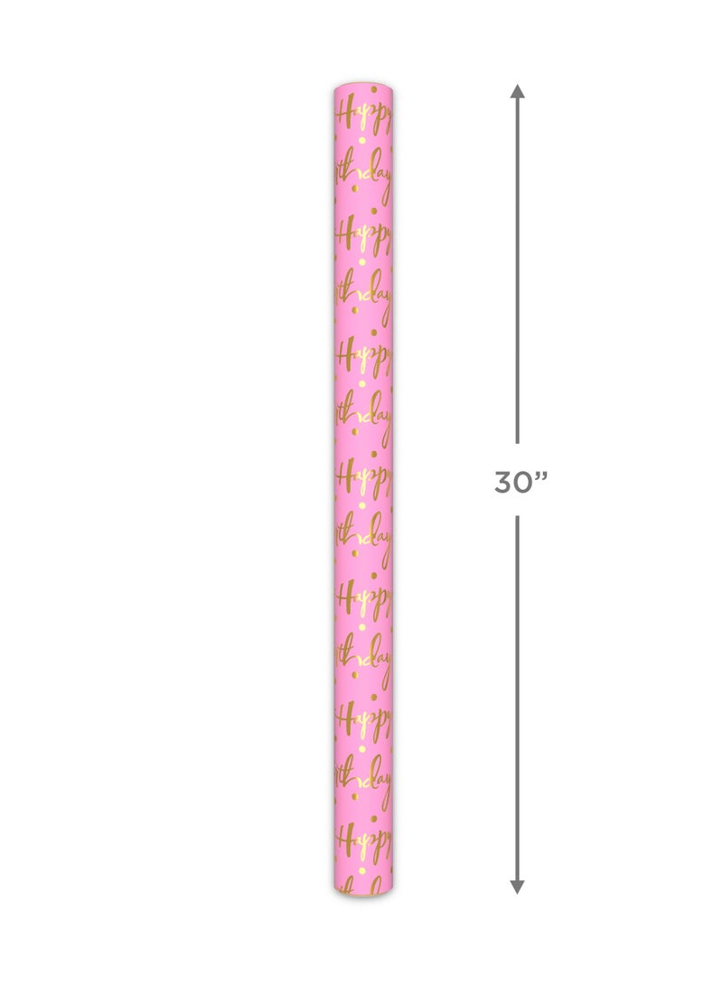 Hallmark Roll Wrap 2M Happy Birthday Gold and Pink - Image 4