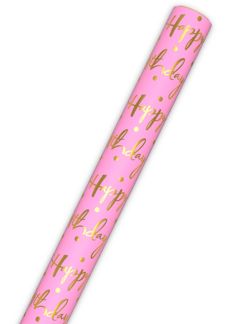Hallmark Roll Wrap 2M Happy Birthday Gold and Pink - Image 3