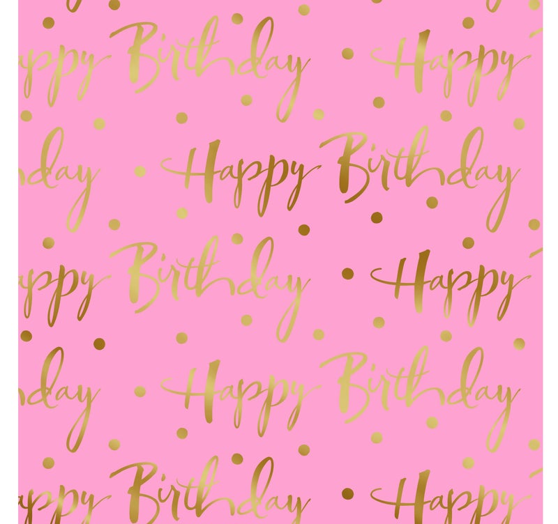 Hallmark Roll Wrap 2M Happy Birthday Gold and Pink - Image 2