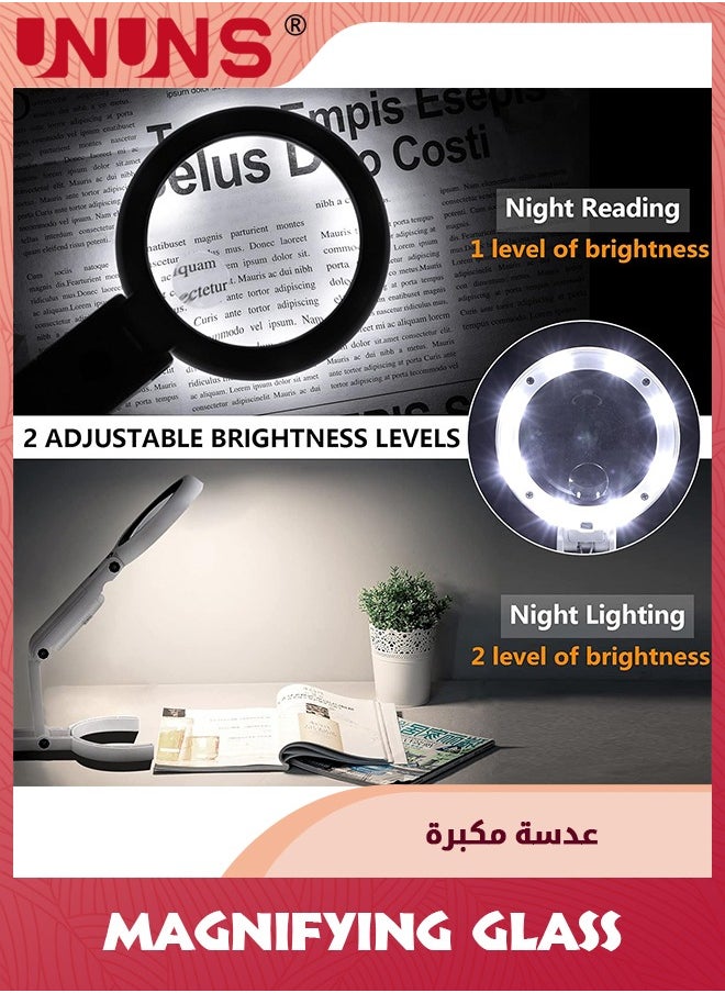 UNUNS - 10X 5X Magnifying Glass With Light And Stand,Foldable Handheld Magnifying Glass For Close Work,Macular Degeneration,Seniors Reading,Powered By Battery Or USB - Image 1