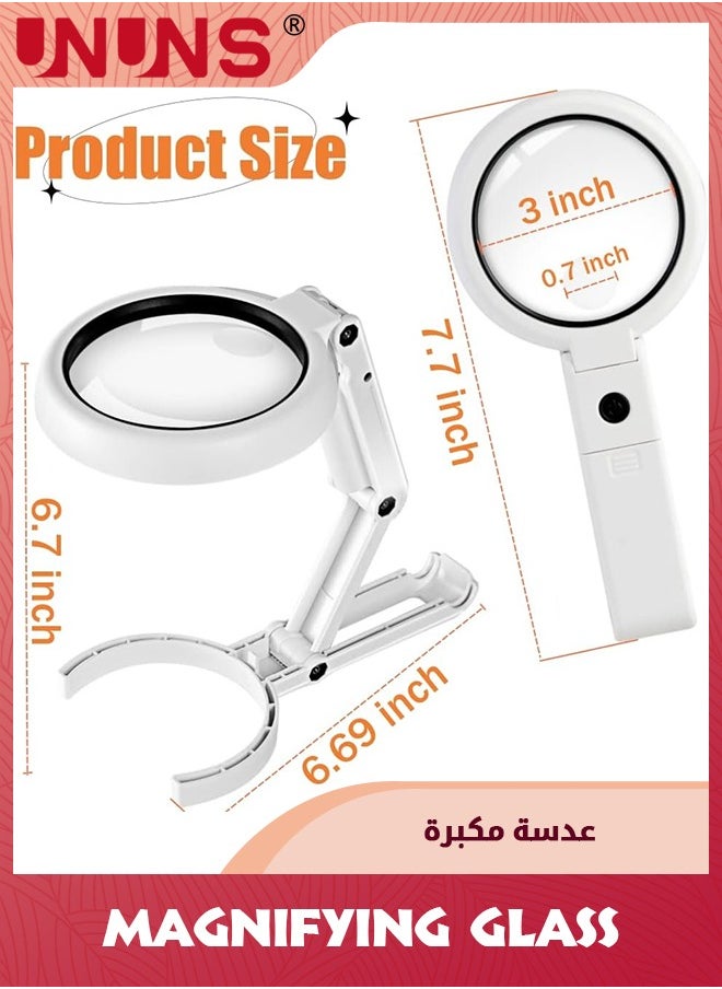 UNUNS - 10X 5X Magnifying Glass With Light And Stand,Foldable Handheld Magnifying Glass For Close Work,Macular Degeneration,Seniors Reading,Powered By Battery Or USB - Image 1