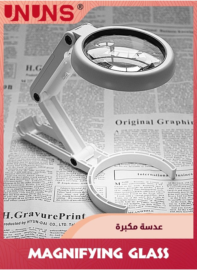 UNUNS - 10X 5X Magnifying Glass With Light And Stand,Foldable Handheld Magnifying Glass For Close Work,Macular Degeneration,Seniors Reading,Powered By Battery Or USB - Image 1