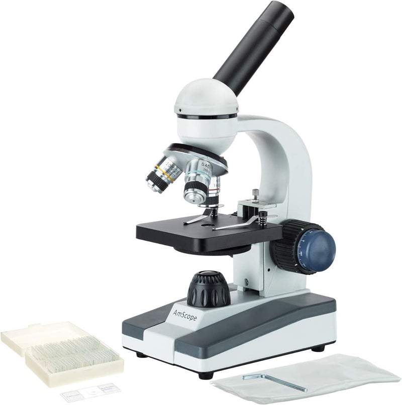 AmScope AmScope M150 Series Portable Student Monocular Compound Microscope  40X1000X Magnification  Features LED Light  25 Prepared Slides  Has Coarse  Fine Focus  - Image 1