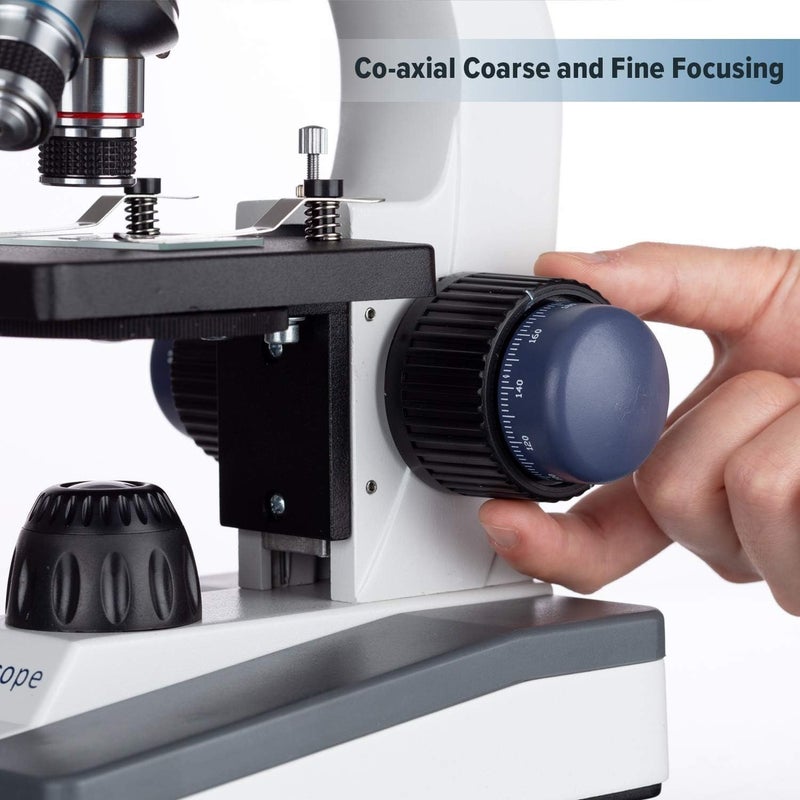 AmScope AmScope M150 Series Portable Student Monocular Compound Microscope  40X1000X Magnification  Features LED Light  25 Prepared Slides  Has Coarse  Fine Focus  - Image 5