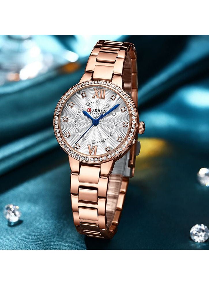 CURREN Women Wristwatch Rose Shell White Stainless Steel Bracelet Classic Black Female  9085 - Image 1