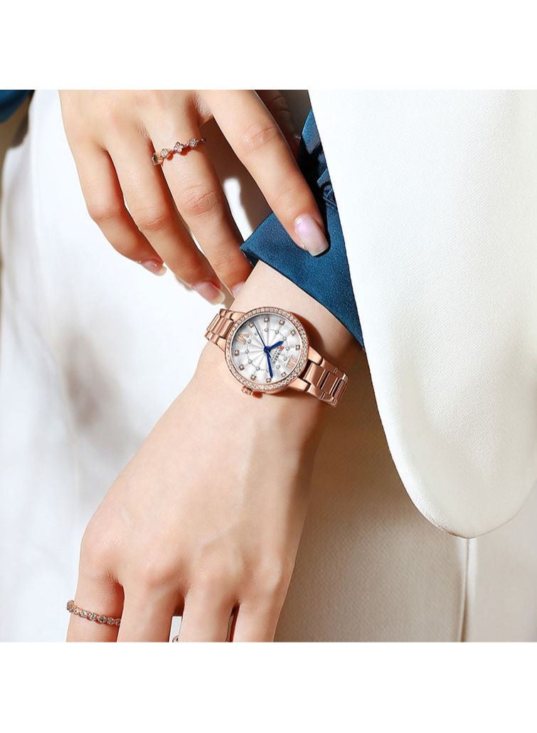 CURREN Women Wristwatch Rose Shell White Stainless Steel Bracelet Classic Black Female  9085 - Image 3