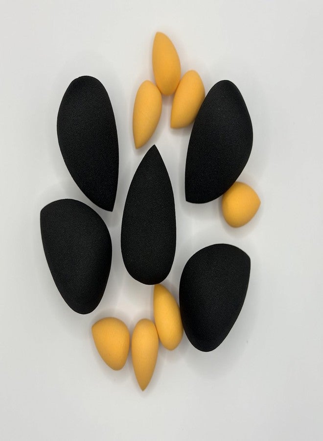 MACCC Miracle Complexion Sponge, Makeup Blending Sponge, For Foundation, Offers Light To Medium Coverage, Natural, Dewy Makeup, Orange Sponge, Latex-Free Foam (5 Big black, 7 Small Orange) - Image 1