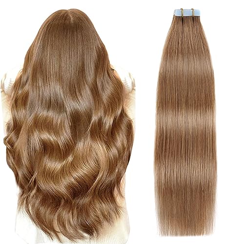 SUYYA Tape in Hair Extensions 100 Remy Human Hair 20 inches 20pcs 50gpack Straight Seamless Skin Weft Tape in Human Hair Extensions20Inch 8 Light Brown