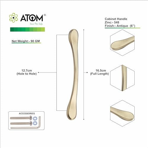 Atom 6.5 Inch Zinc Handle | Antique Finish | Wardrobe Grip, Drawer Bar, Cupboard Knob, Cabinet Hardware | Pack of 2 | CH-548 - Image 5