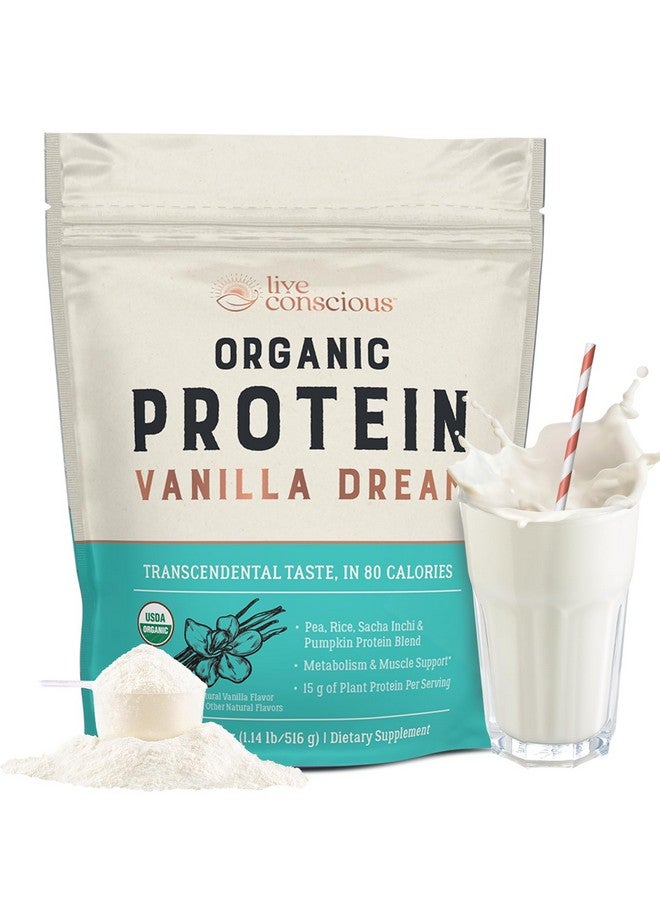 Health & Household Live Conscious Organic Pea Protein Powder - Vanilla Dream Flavor | Plant-Based Vegan Protein Blend - Pea, Brown Rice, Pumpkin, Sacha Inchi | 20 Servings 18 Oz  - Image 1