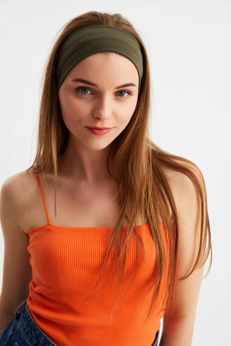 Butikgiz Khaki Women's Cotton Combed Comb, Non-Slip, Sweatproof, Ultra Light, Sports Hair Band Bandana