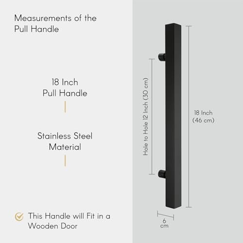 LAPO 18 inch Stainless Steel Square Door Handle for Main Door, Wooden & Glass Door Pull Push Handle, Main Door Handle (Hole to Hole Size 300 mm,Pack of 1) Black Finish | 3 Years Warranty - Image 2