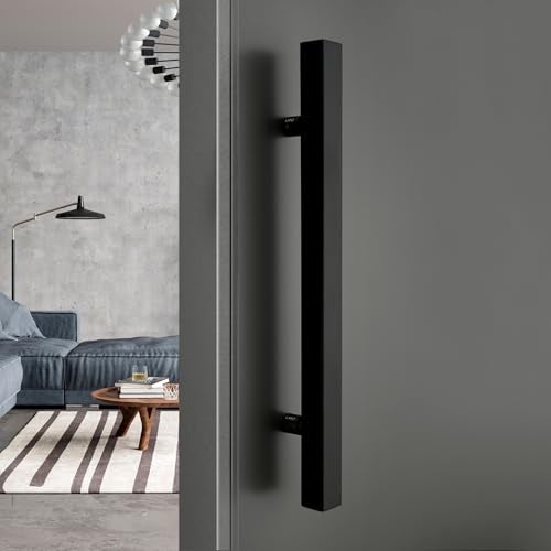 LAPO 18 inch Stainless Steel Square Door Handle for Main Door, Wooden & Glass Door Pull Push Handle, Main Door Handle (Hole to Hole Size 300 mm,Pack of 1) Black Finish | 3 Years Warranty - Image 1