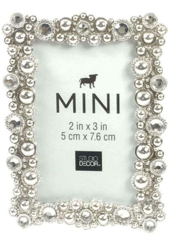 Bejeweled Silver Tone Metal Mini Picture Frame 2 X 3