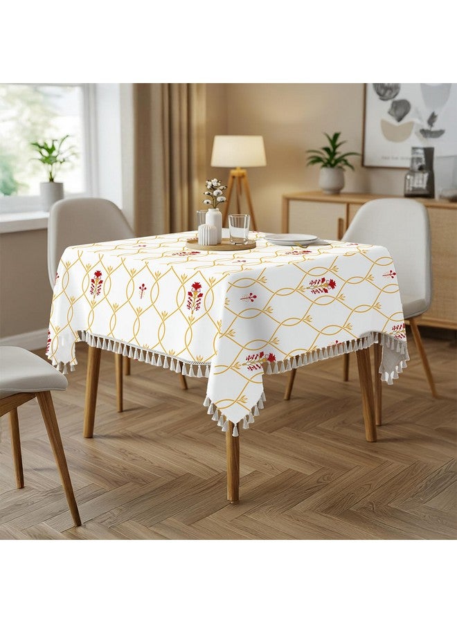 Urban Space 100% Cotton Dining Table Cover Square Table Cover, Printed Cotton Table Cloth for Center Table with Boho Tassels, 48" x 48" - Square TC Floral Ripples Red - Image 1