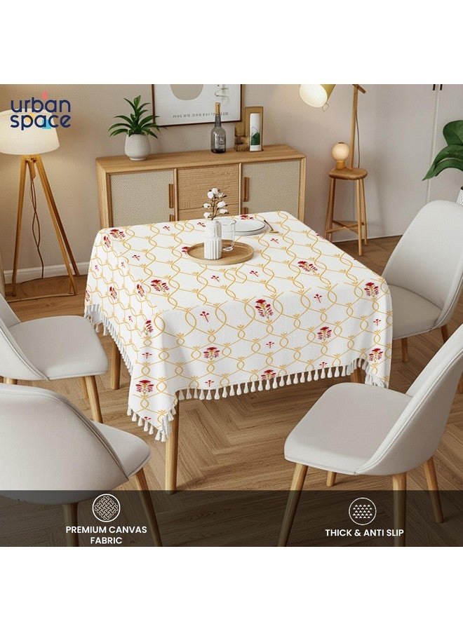 Urban Space 100% Cotton Dining Table Cover Square Table Cover, Printed Cotton Table Cloth for Center Table with Boho Tassels, 48" x 48" - Square TC Floral Ripples Red - Image 3