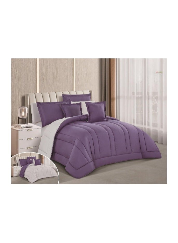 برايدس مفرش نفرين ساده 2×1 وجهين 8 قطع لحاف مقاس 240×260سم موف/رمادي - Image 1