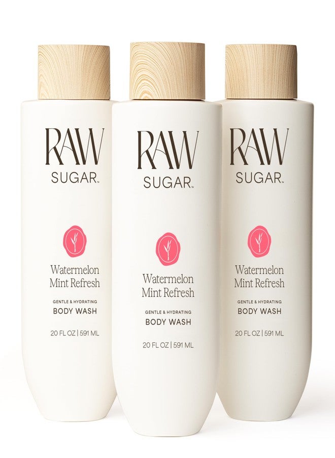 RAW SUGAR Watermelon Mint Refresh Gentle & Hydrating Body Wash, 20 Fl Oz (Pack of 3), Moisturizing & Refreshing Bath & Shower Gel, Vegan, Formulated without SLS/SLES & Parabens - Image 1